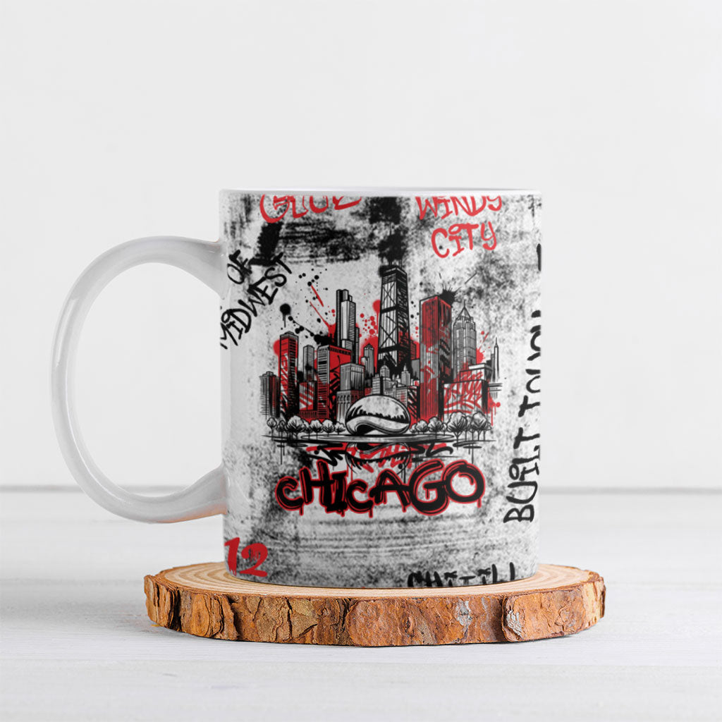 Personalized Chicago City Skyline Ceramic Mug Urban Graffiti - Cloud Gate - Windy City Typography