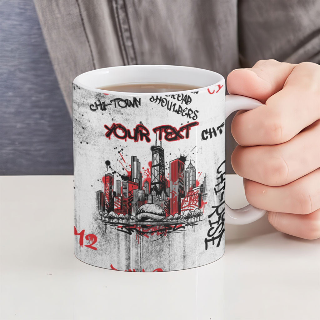 Personalized Chicago City Skyline Ceramic Mug Urban Graffiti - Cloud Gate - Windy City Typography