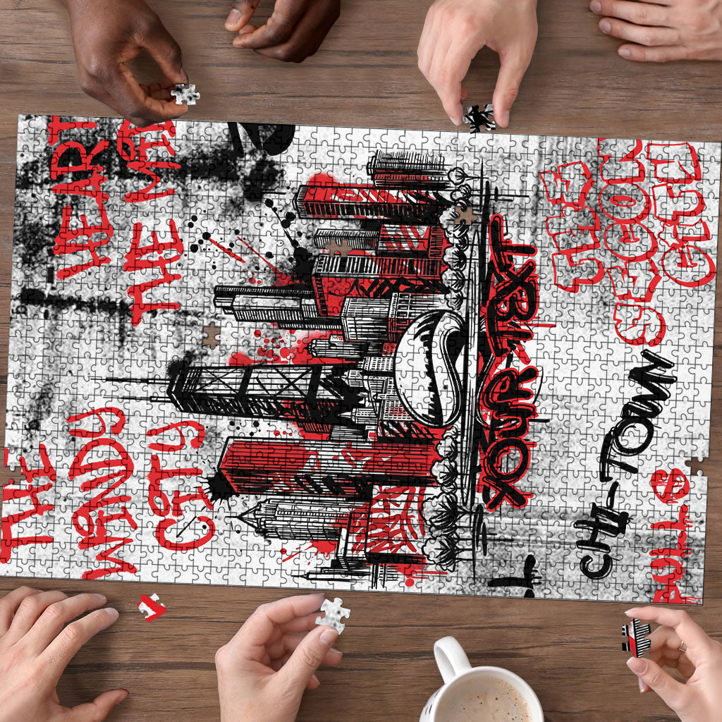 Personalized Chicago City Skyline Puzzle Urban Graffiti - Cloud Gate - Windy City Typography