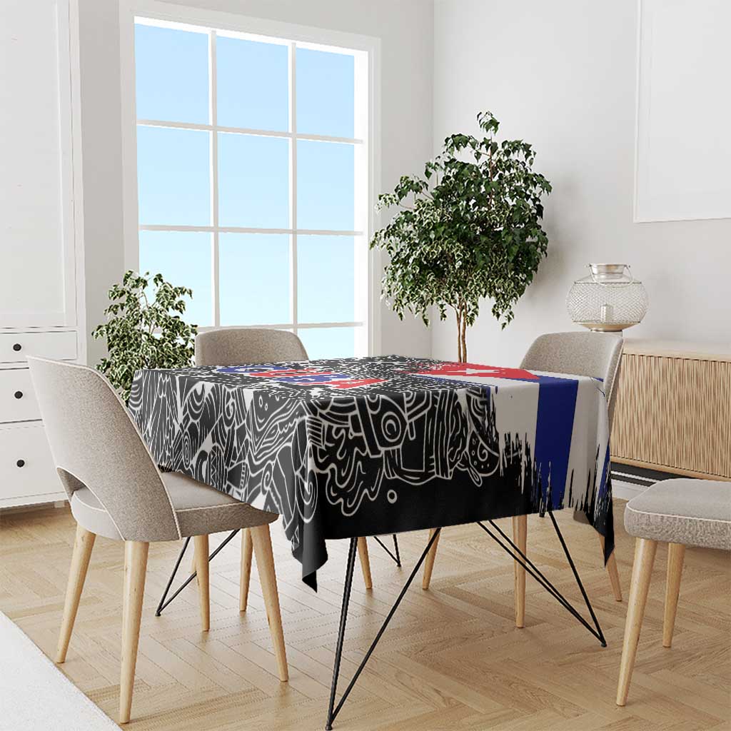 Cuba Flag Tablecloth Black with Red White Blue Patriotic Graphics and Cultural Doodle Design - Wonder Print Shop