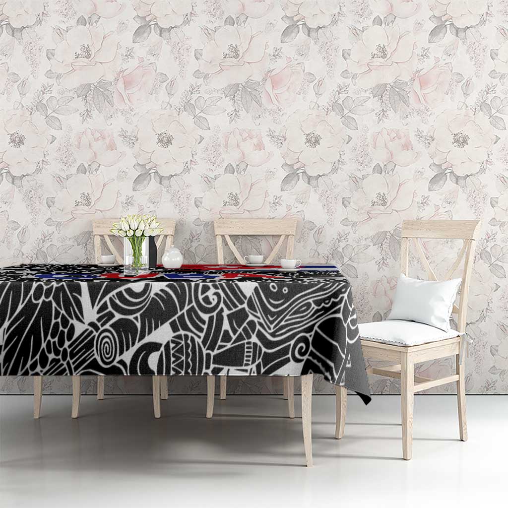 Cuba Flag Tablecloth Black with Red White Blue Patriotic Graphics and Cultural Doodle Design - Wonder Print Shop