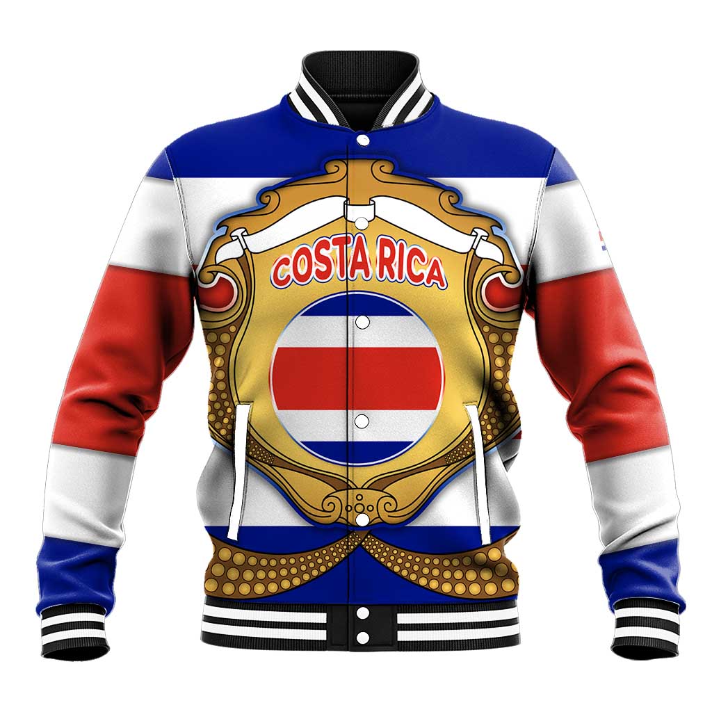 Multicolor Costa Rica baseball jacket with striped sleeves and gold crest front design