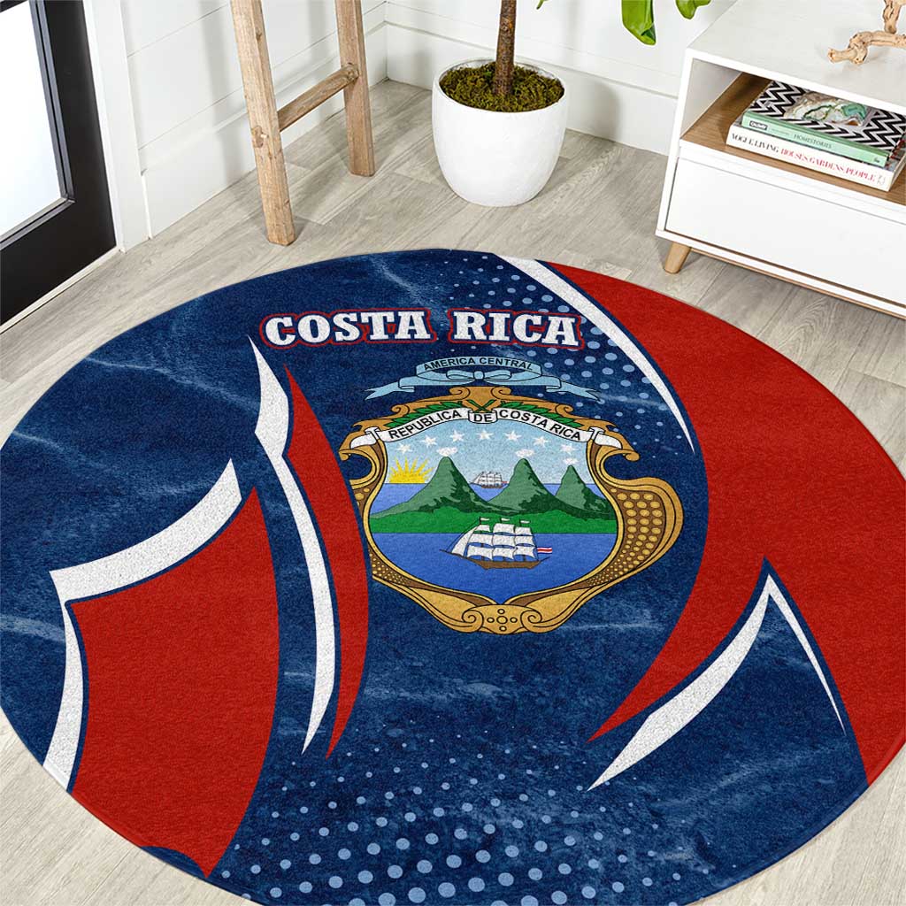 Costa Rica Orchid Round Carpet Red and Blue with National Emblem and Purple Flower Design - Wonder Print Shop
