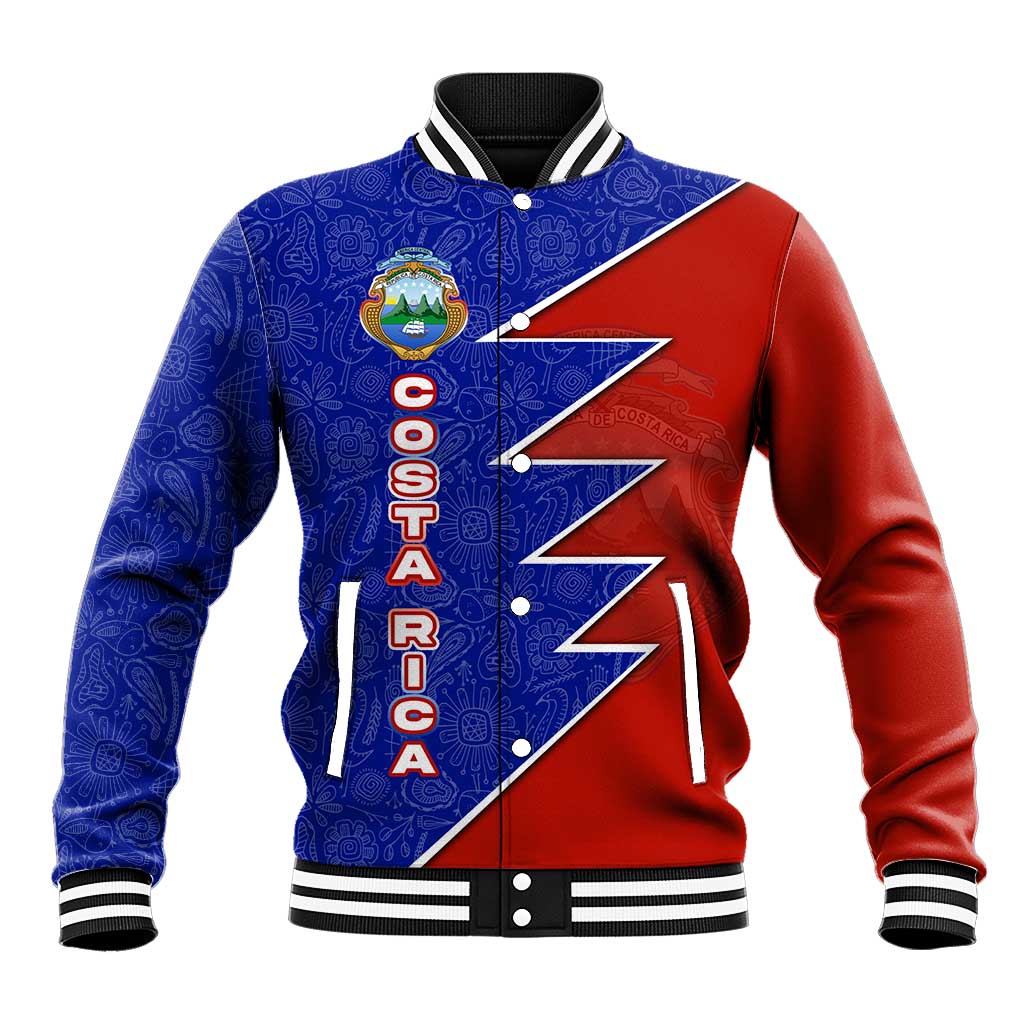 Costa Rica baseball jacket in red/blue with toucan graphic and national seal