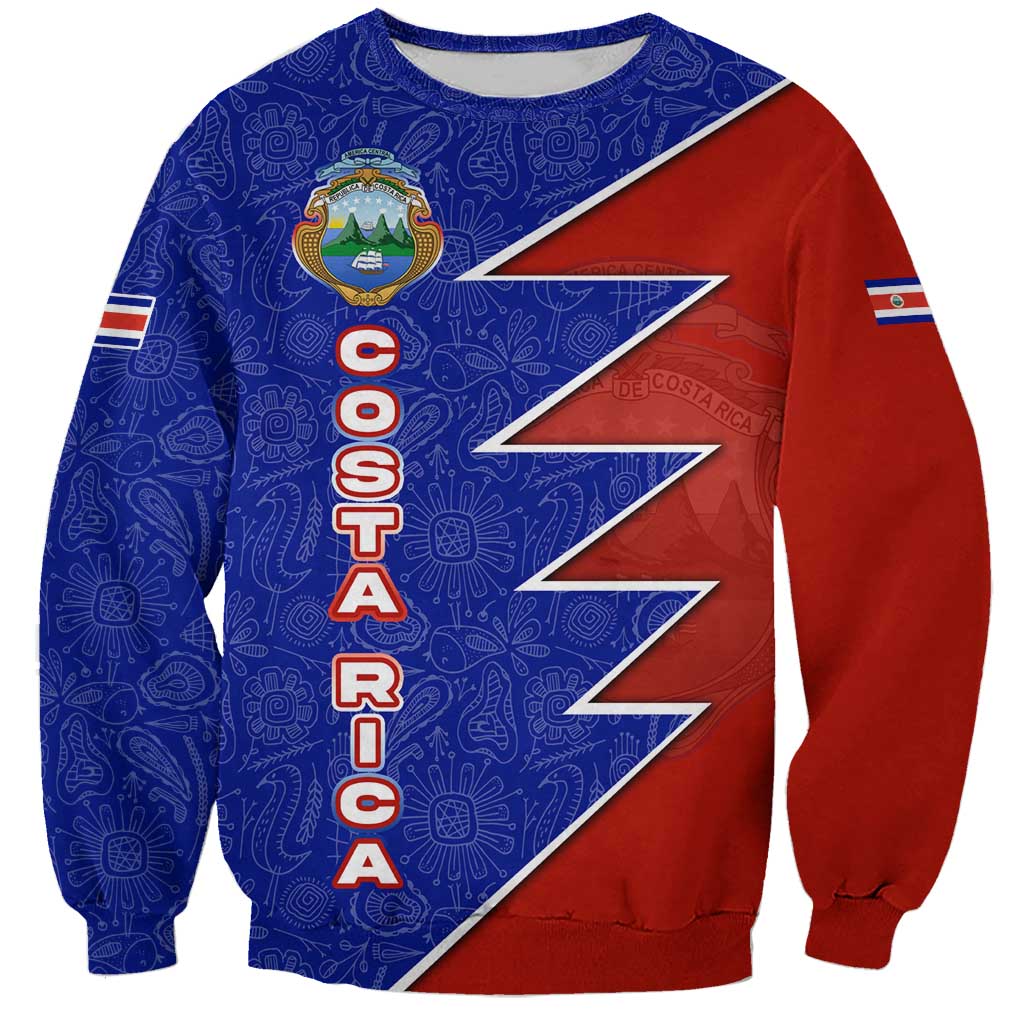 Costa Rica Toucan Sweatshirt Red and Blue with National Seal and Tropical Bird Graphic - Wonder Print Shop