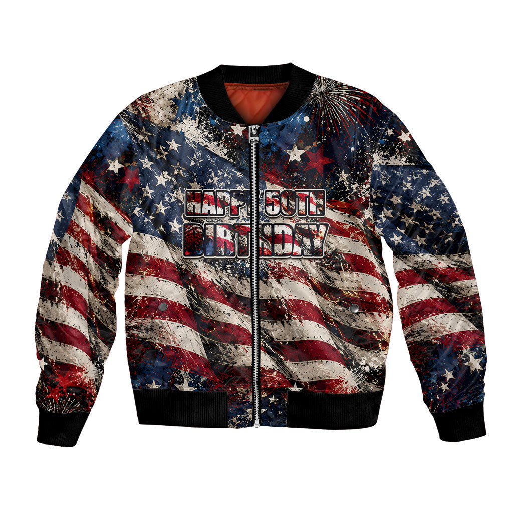 America Turns 250 Happy 50th Birthday Bomber Jacket Patriotic Eagle US Flag Distressed Splatter