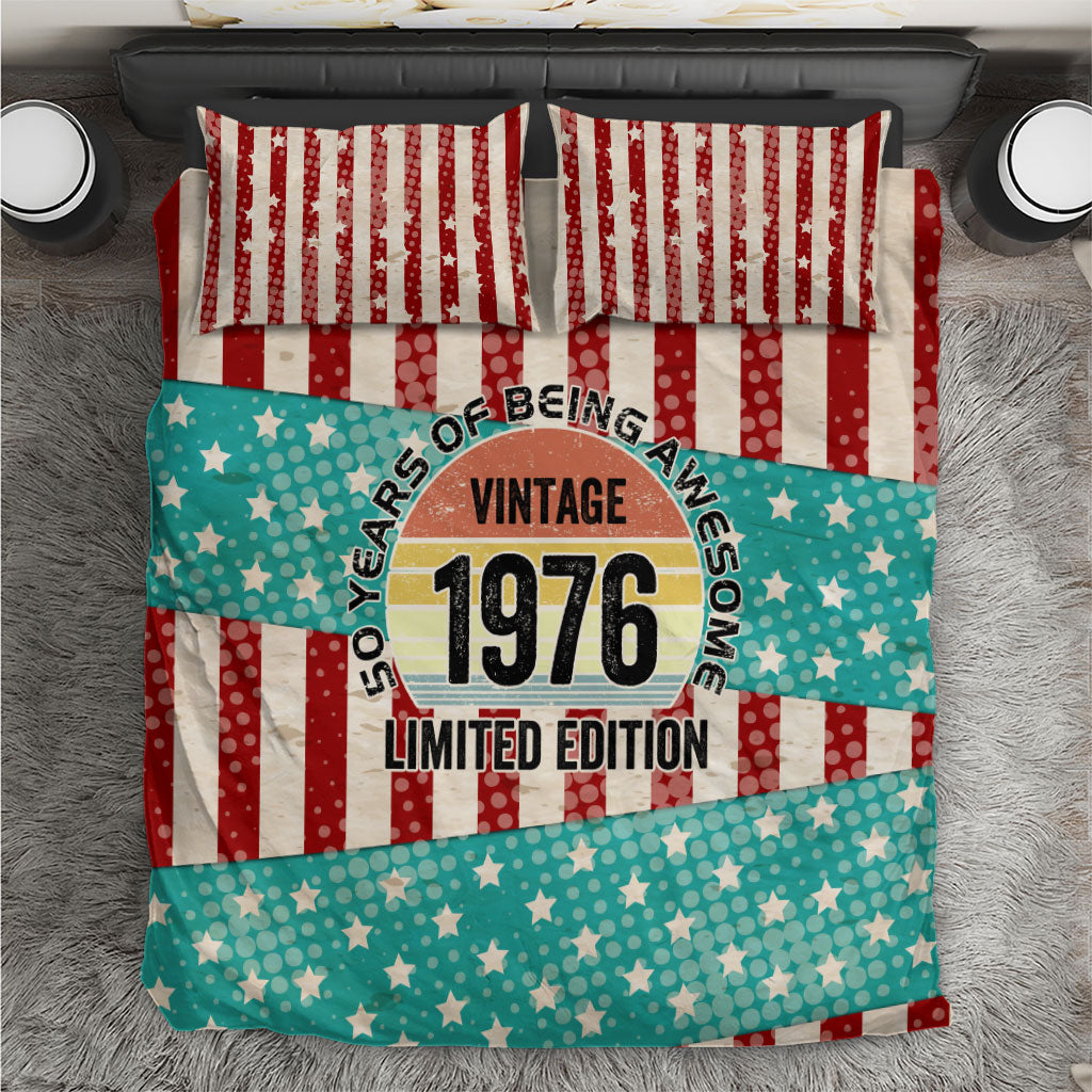 America Vintage 1976 50th Birthday Bedding Set Retro Sunset Patriotic