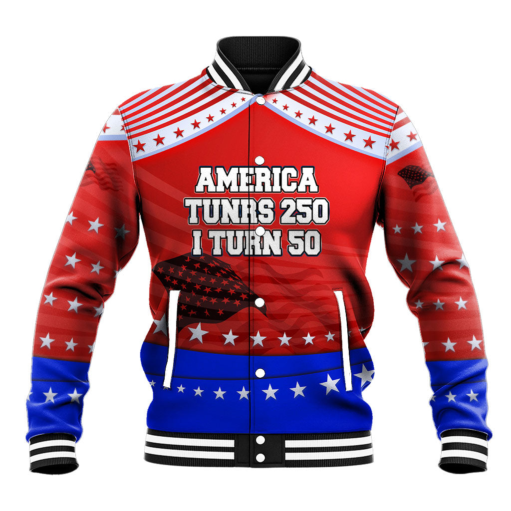 America Turns 250 I Turn 50 Baseball Jacket Patriotic Eagle Flag Birthday Stars Stripes