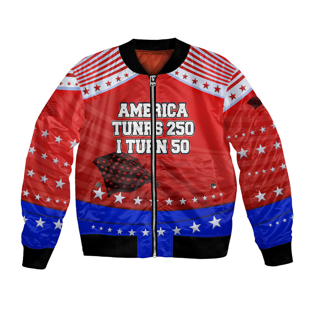 America Turns 250 I Turn 50 Bomber Jacket Patriotic Eagle Flag Birthday Stars Stripes
