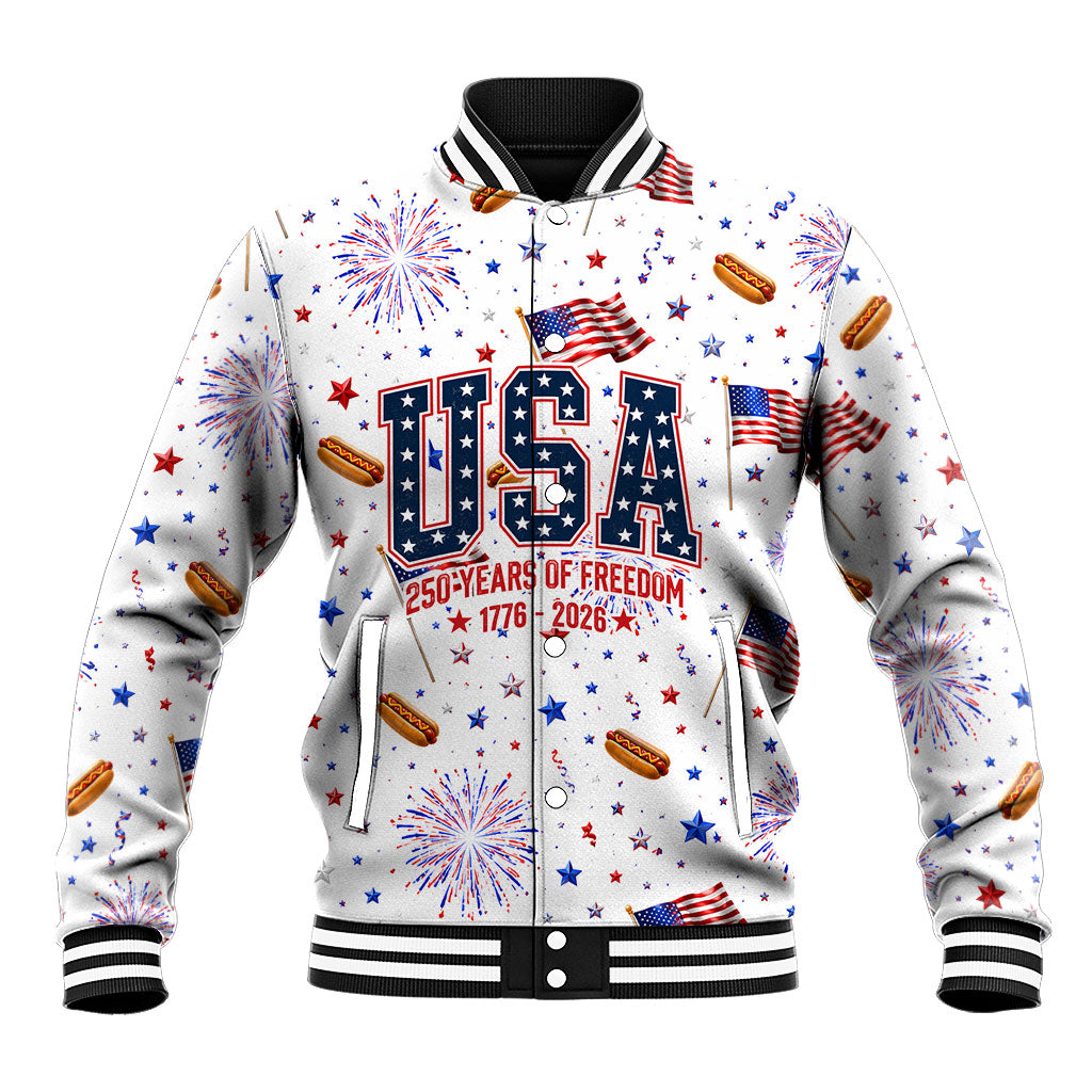 USA America Raccoon Hot Dog 250 Years Baseball Jacket 4th of July 1776-2026 Patriotic Fireworks