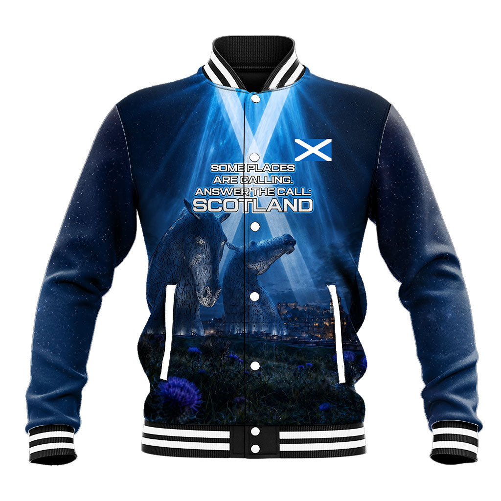 Scotland Kelpies And Unicorn UFO Baseball Jacket Sci-Fi Alien Abduction And Magic Legends