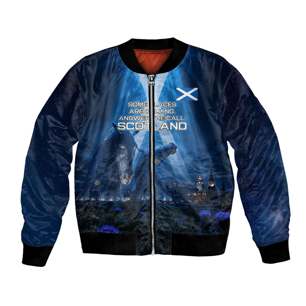 Scotland Kelpies And Unicorn UFO Bomber Jacket Sci-Fi Alien Abduction And Magic Legends