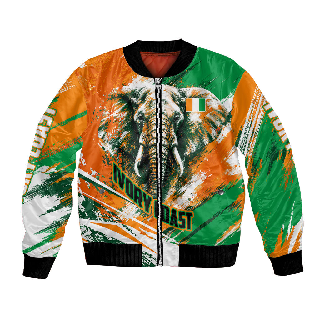 Personalized Ivory Coast Football Bomber Jacket Elephant Football Splatter Art