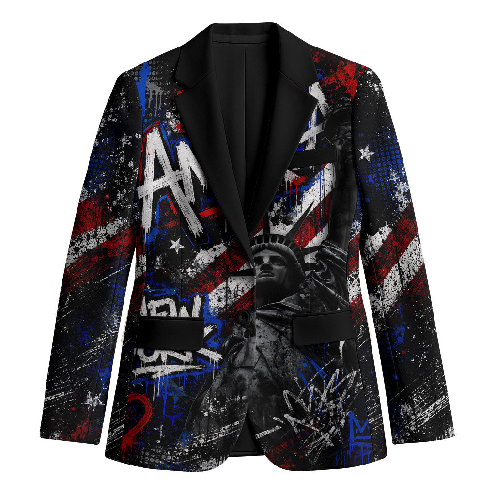 Personalized America New York Statue Of Liberty Blazer Dark Grunge American Flag Graffiti Street Art