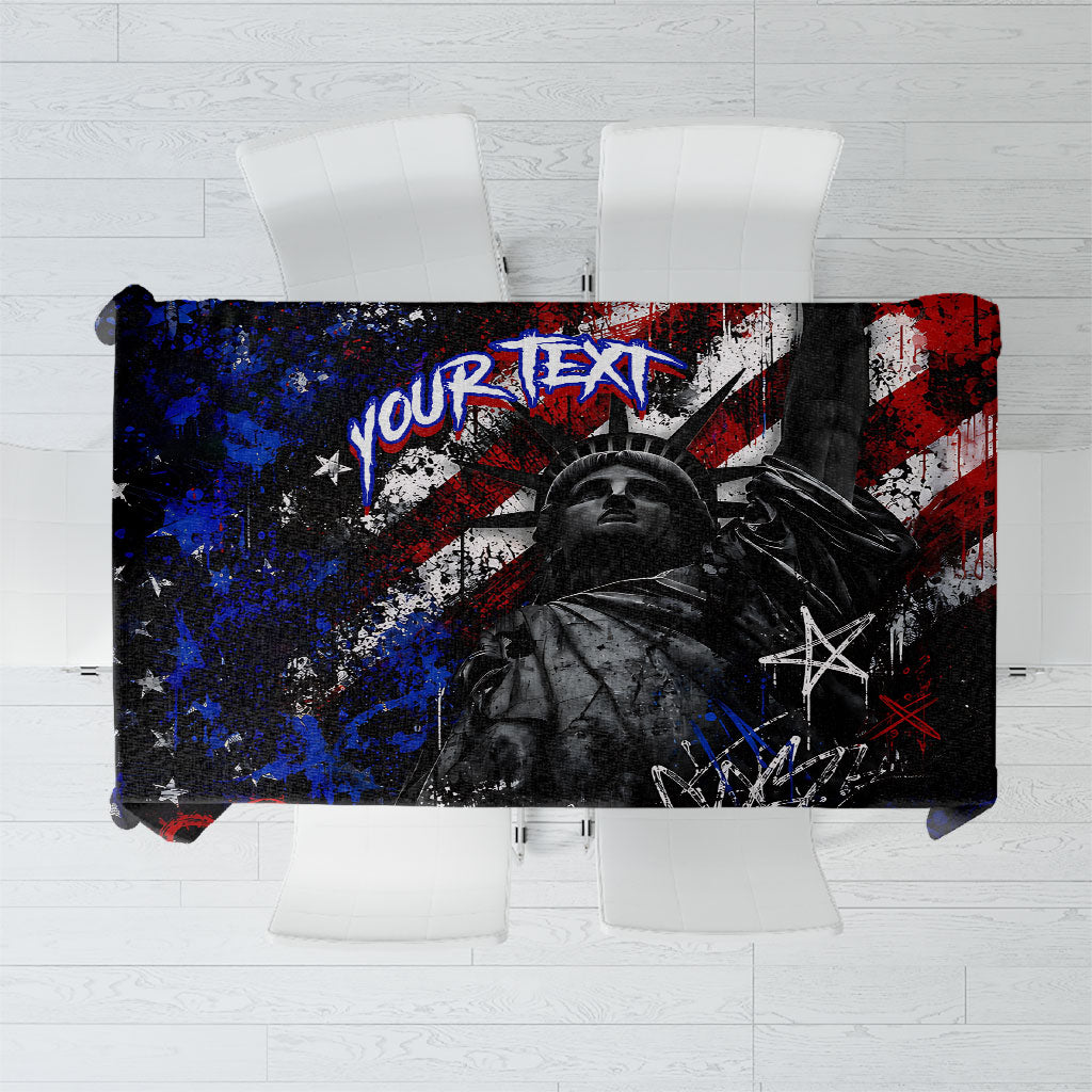 Personalized America New York Statue Of Liberty Tablecloth Dark Grunge American Flag Graffiti Street Art