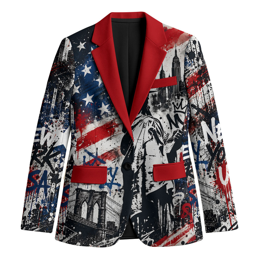 Personalized New York Statue Of Liberty Blazer Grunge Street Art NYC Skyline American Pride
