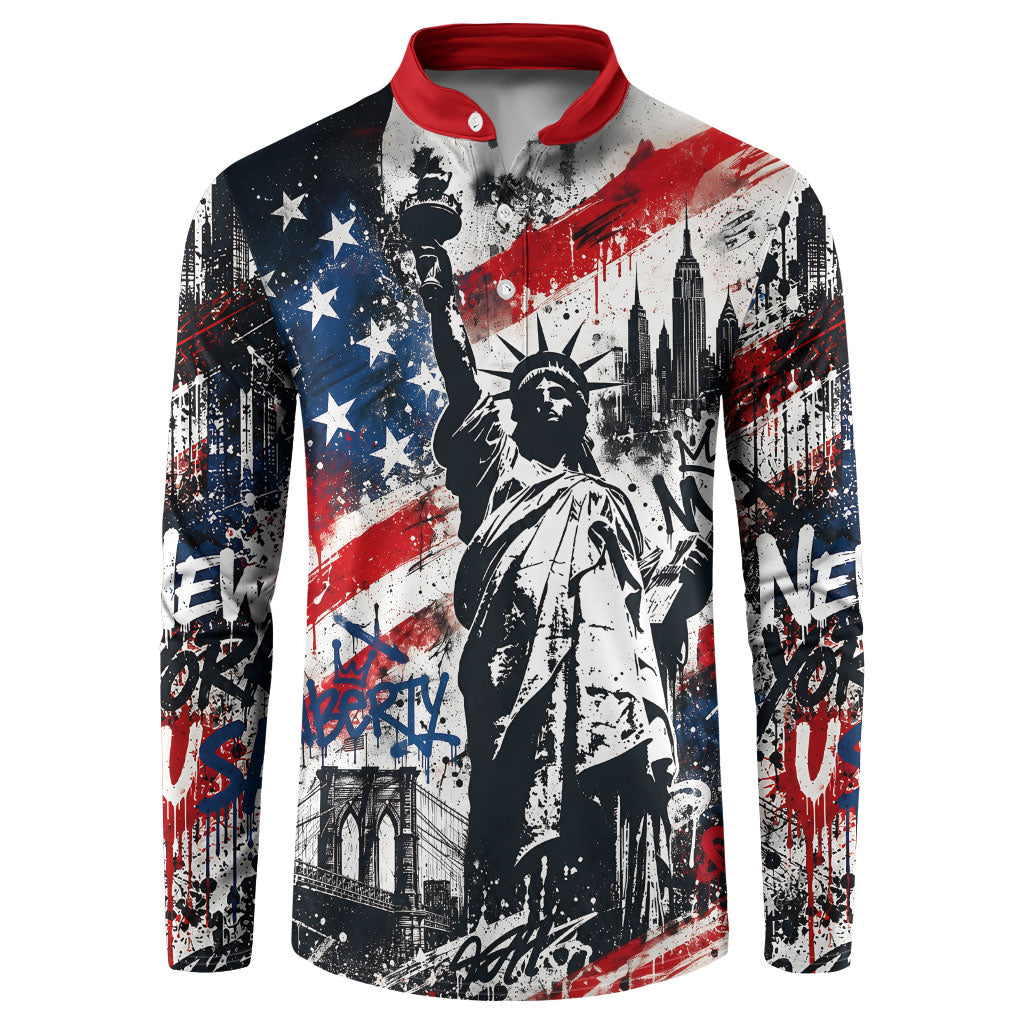 Personalized New York Statue Of Liberty Button Sweatshirt Grunge Street Art NYC Skyline American Pride