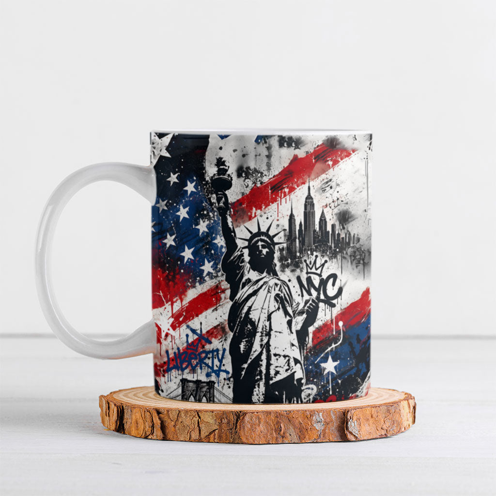 Personalized New York Statue Of Liberty Ceramic Mug Grunge Street Art NYC Skyline American Pride