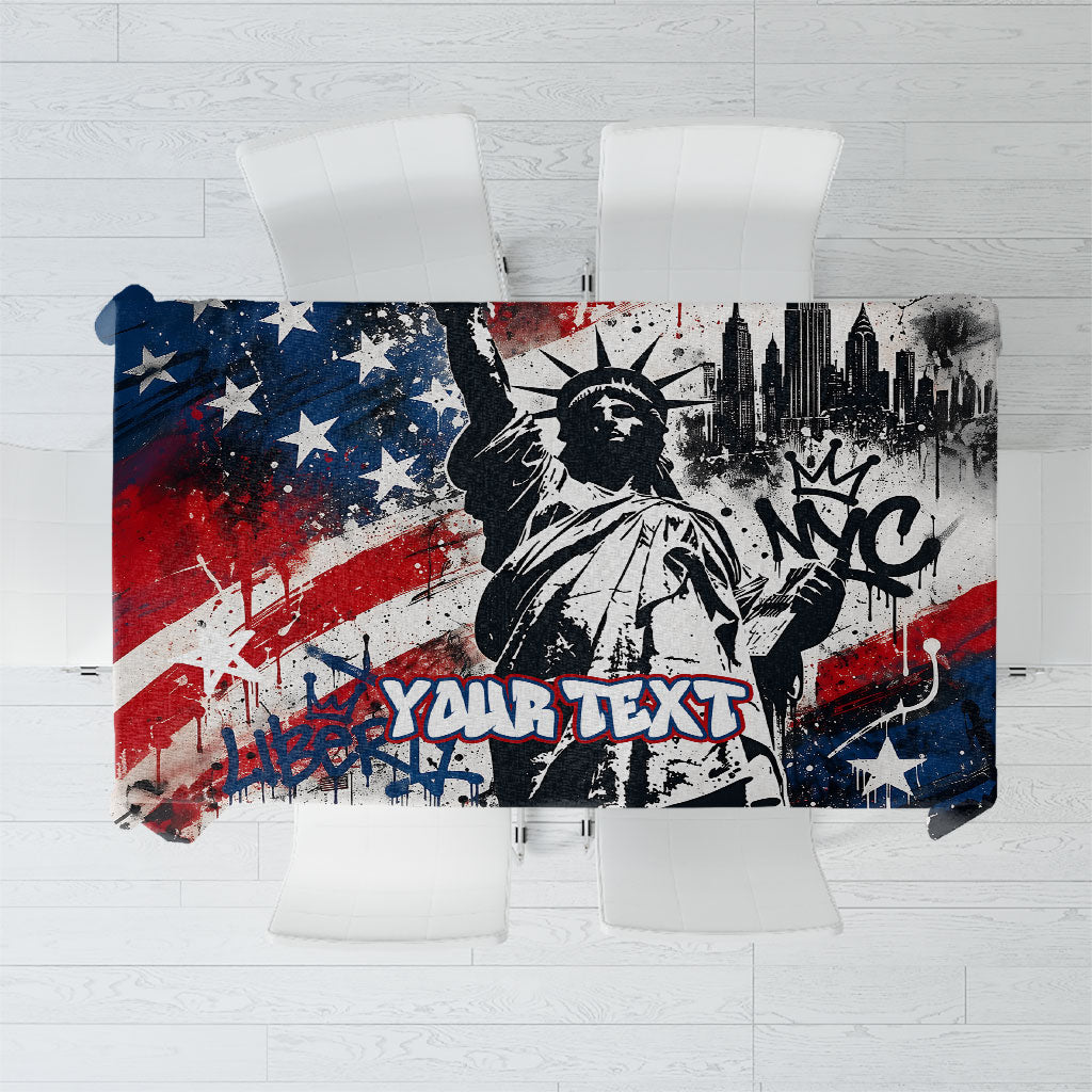 Personalized New York Statue Of Liberty Tablecloth Grunge Street Art NYC Skyline American Pride