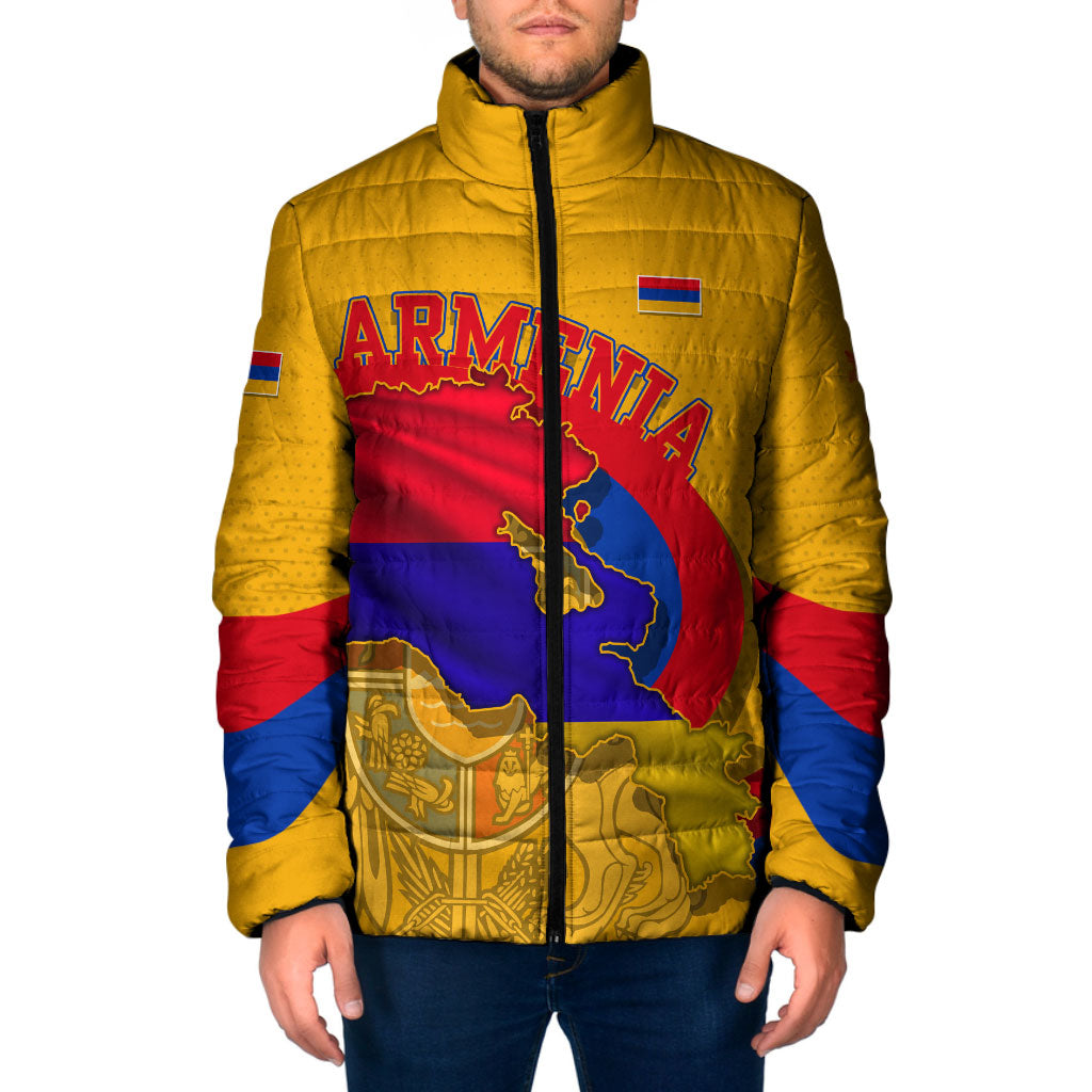 Personalized Armenia Coat Of Arms Padded Jacket Armenian Flag Map And Patriotic Eagle Lion