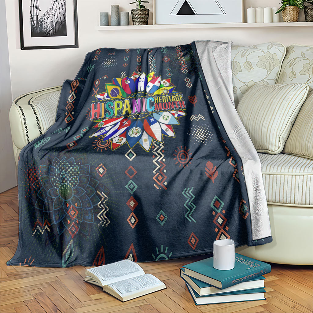 Hispanic Heritage Month Blanket Colorful Aztec Mandala - Latin American Flags Culture History