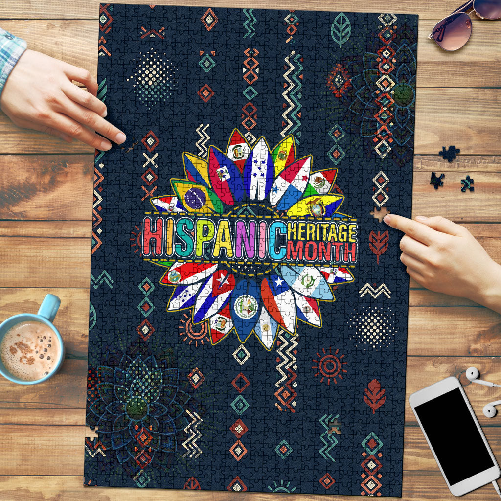 Hispanic Heritage Month Puzzle Colorful Aztec Mandala - Latin American Flags Culture History