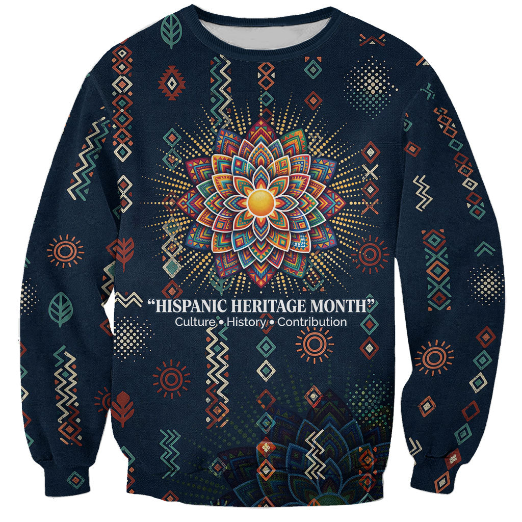 Hispanic Heritage Month Sweatshirt Colorful Aztec Mandala - Latin American Flags Culture History