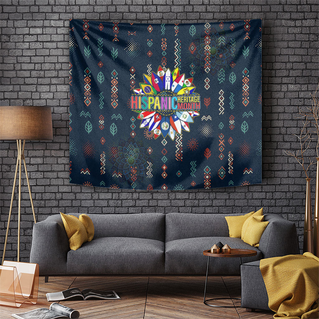 Hispanic Heritage Month Tapestry Colorful Aztec Mandala - Latin American Flags Culture History