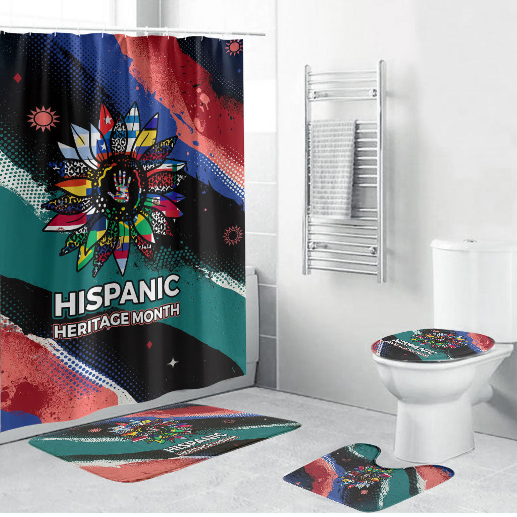 Hispanic Heritage Month Unidos We Rise Bathroom Set Vibrant Sunflower Flags - Globe Graphic With Splatter Paint
