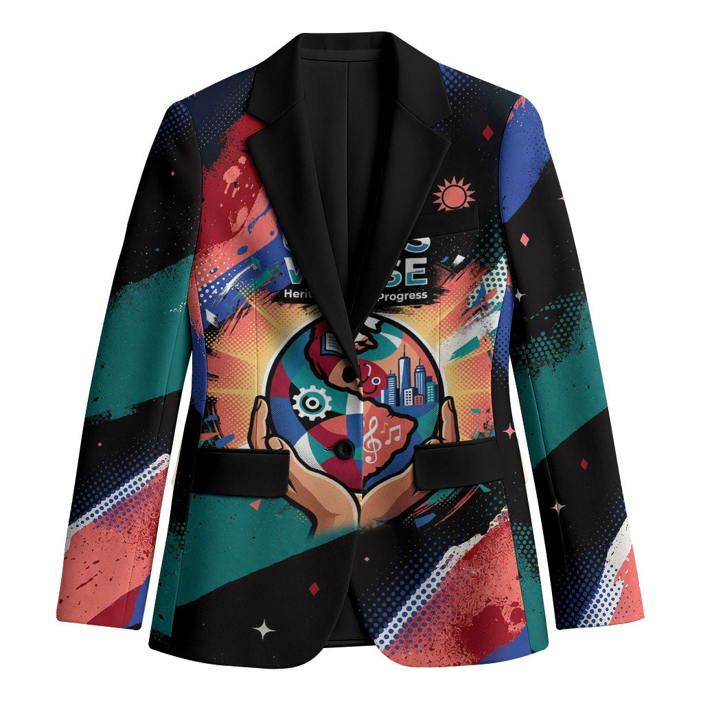 Hispanic Heritage Month Unidos We Rise Blazer Vibrant Sunflower Flags - Globe Graphic With Splatter Paint