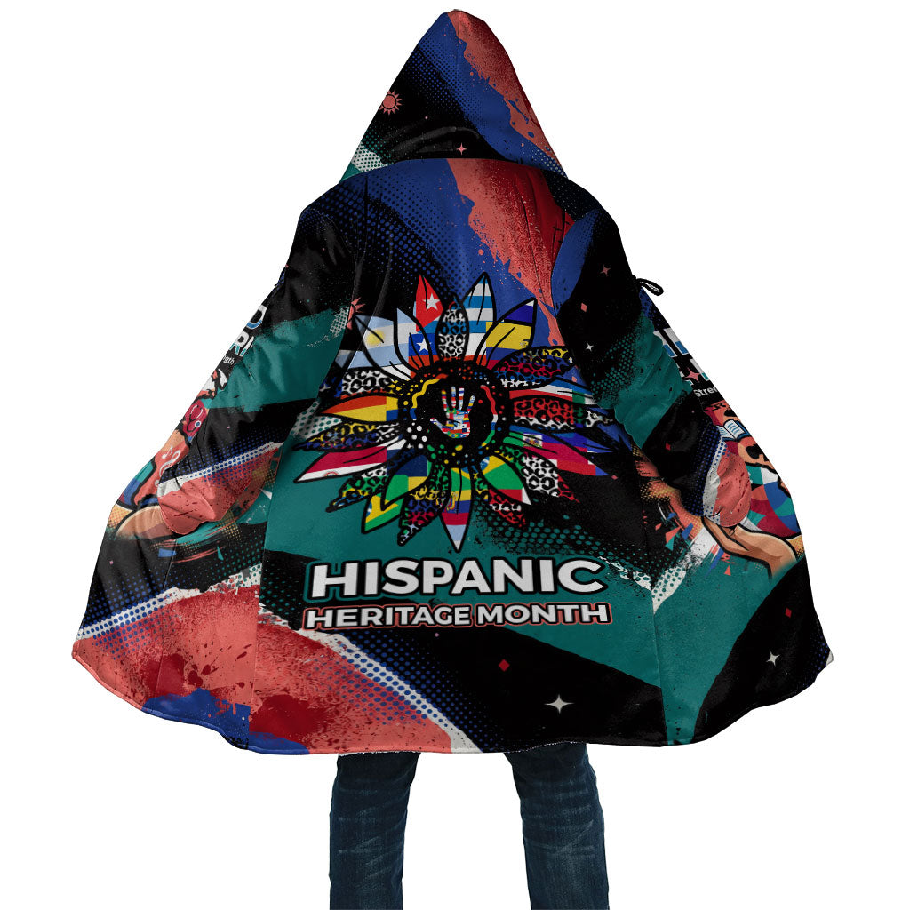 Hispanic Heritage Month Unidos We Rise Cloak Vibrant Sunflower Flags - Globe Graphic With Splatter Paint