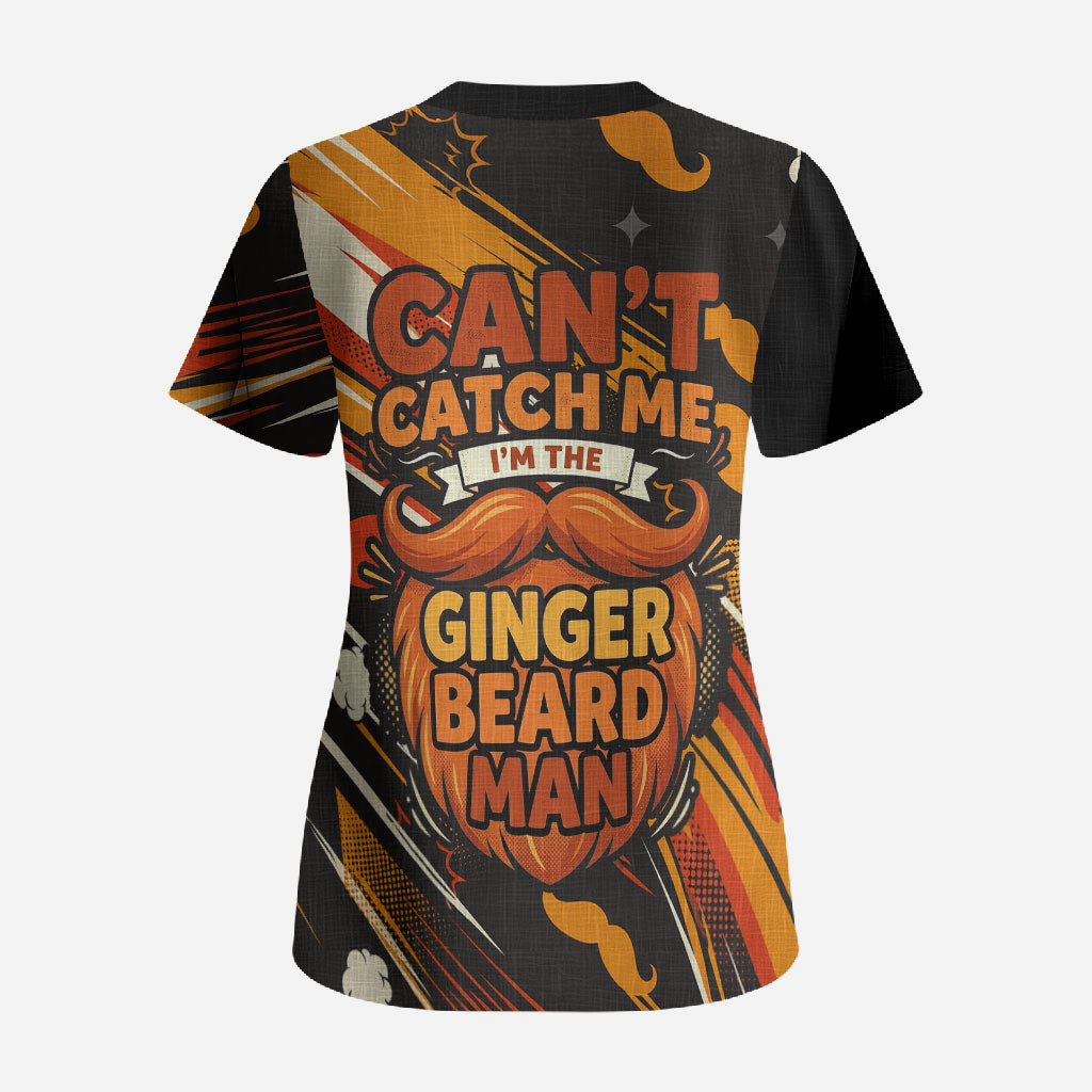 World Beard Day Scrub Top Ginger Beard Man Pride - Retro Comic