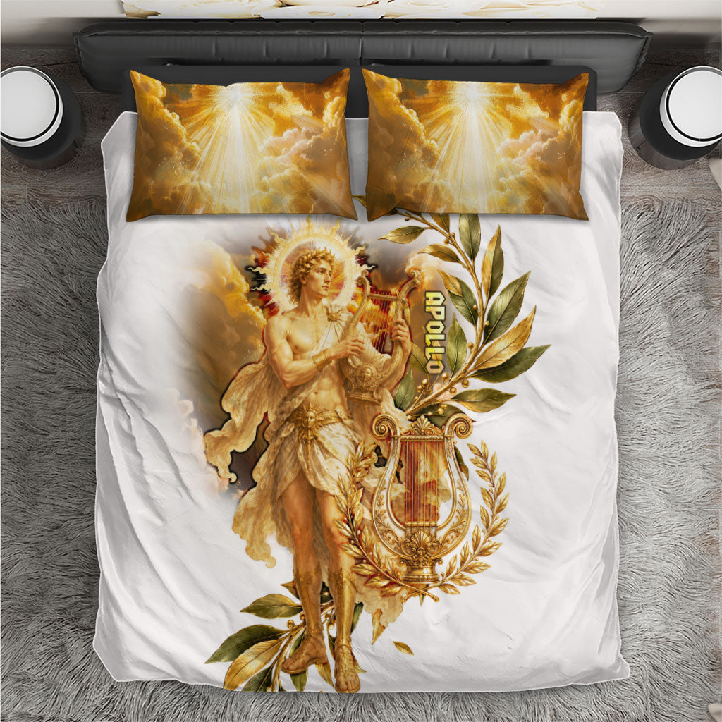 Apollo God Of Music And Poetry Bedding Set Classical Ancient Greek Mythology Golden Lyre Laurel Leaf Art