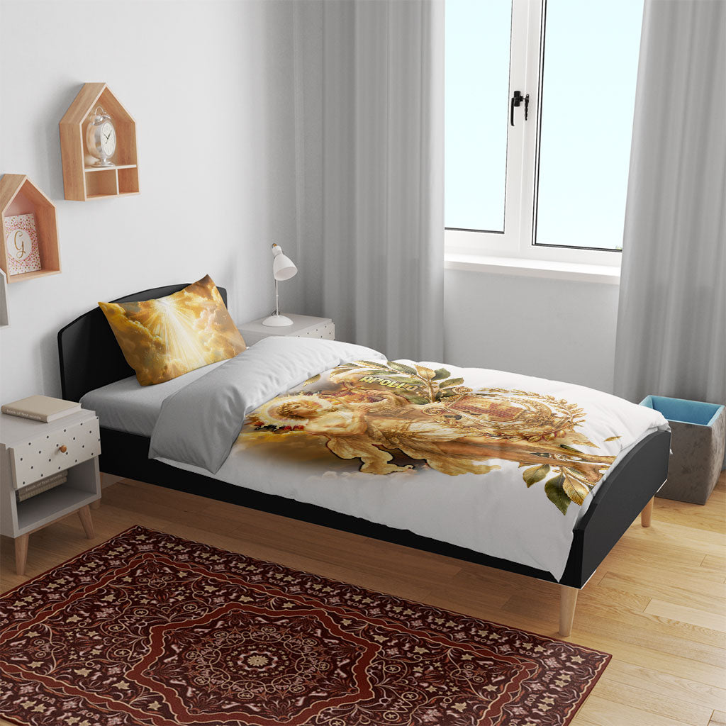 Apollo God Of Music And Poetry Bedding Set Classical Ancient Greek Mythology Golden Lyre Laurel Leaf Art