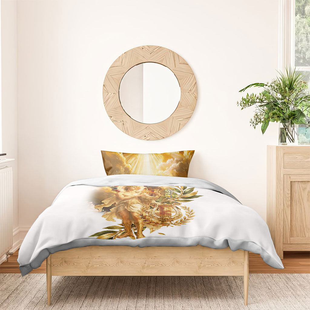 Apollo God Of Music And Poetry Bedding Set Classical Ancient Greek Mythology Golden Lyre Laurel Leaf Art