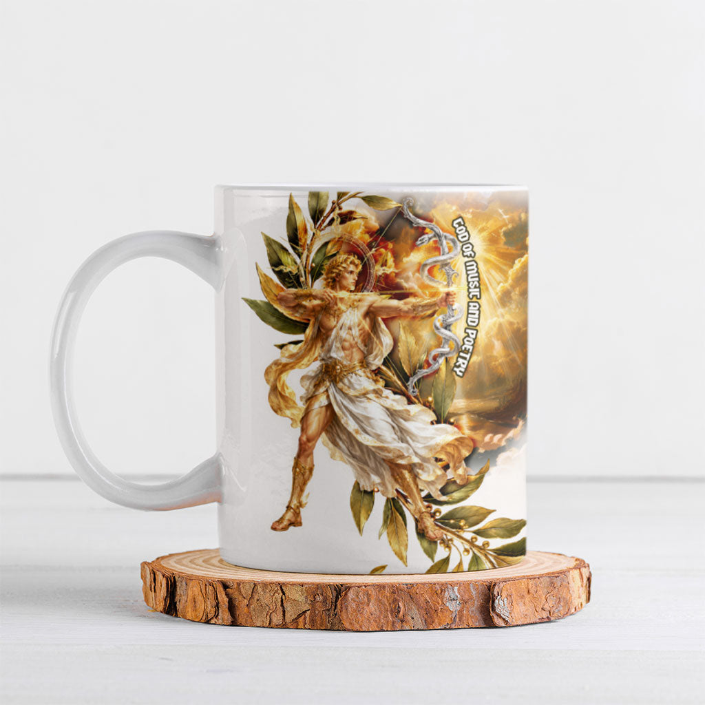 Apollo God Of Music And Poetry Ceramic Mug Classical Ancient Greek Mythology Golden Lyre Laurel Leaf Art