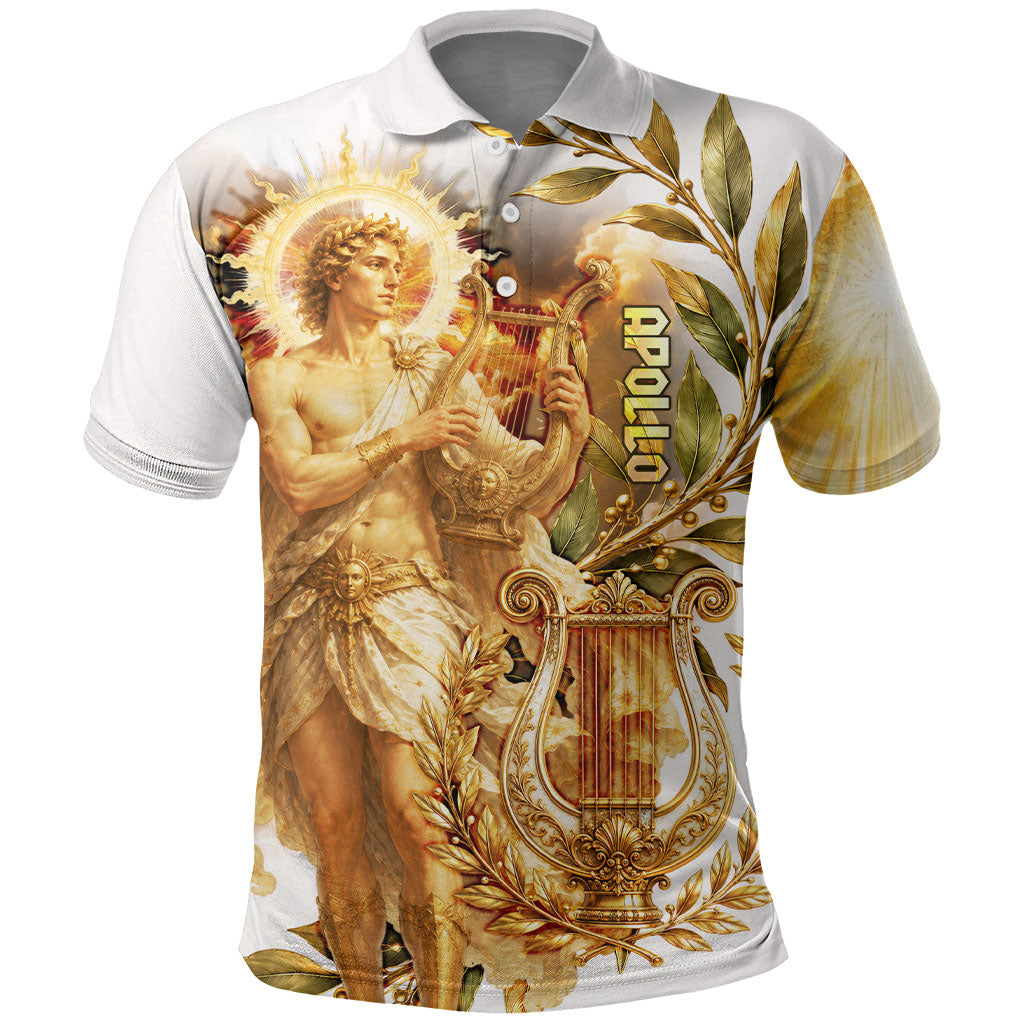 Apollo God Of Music And Poetry Polo Shirt Classical Ancient Greek Mythology Golden Lyre Laurel Leaf Art