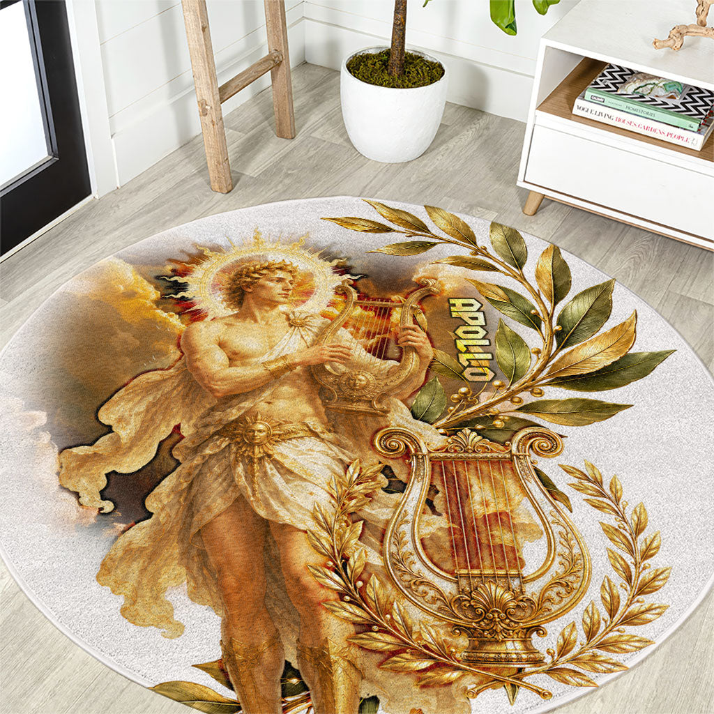 Apollo God Of Music And Poetry Round Carpet Classical Ancient Greek Mythology Golden Lyre Laurel Leaf Art