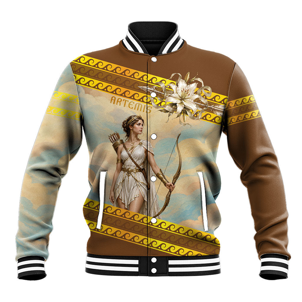 Artemis Greek Goddess Of The Hunt Baseball Jacket Ancient Greece Mythology Art Gold And Brown