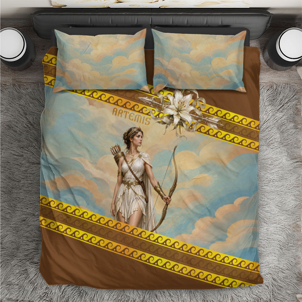 Artemis Greek Goddess Of The Hunt Bedding Set Ancient Greece Mythology Art Gold And Brown
