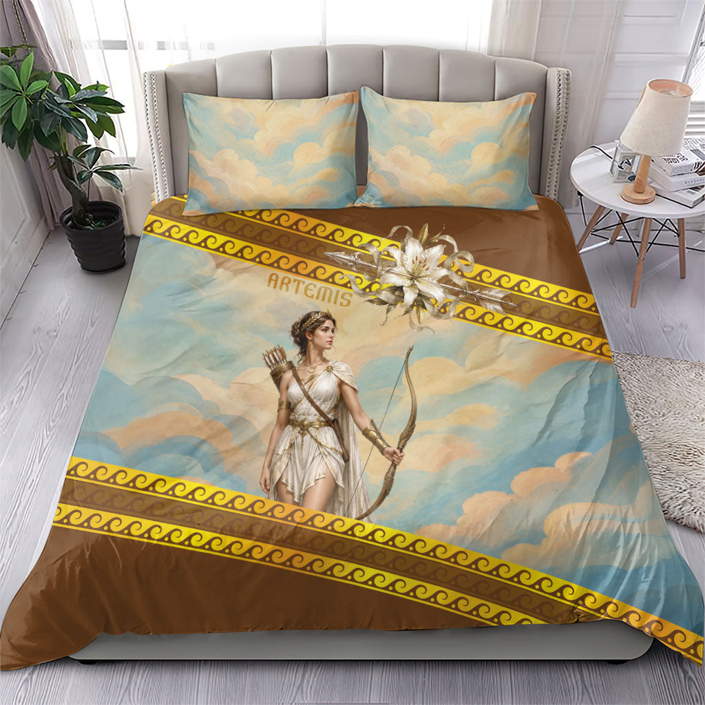 Artemis Greek Goddess Of The Hunt Bedding Set Ancient Greece Mythology Art Gold And Brown