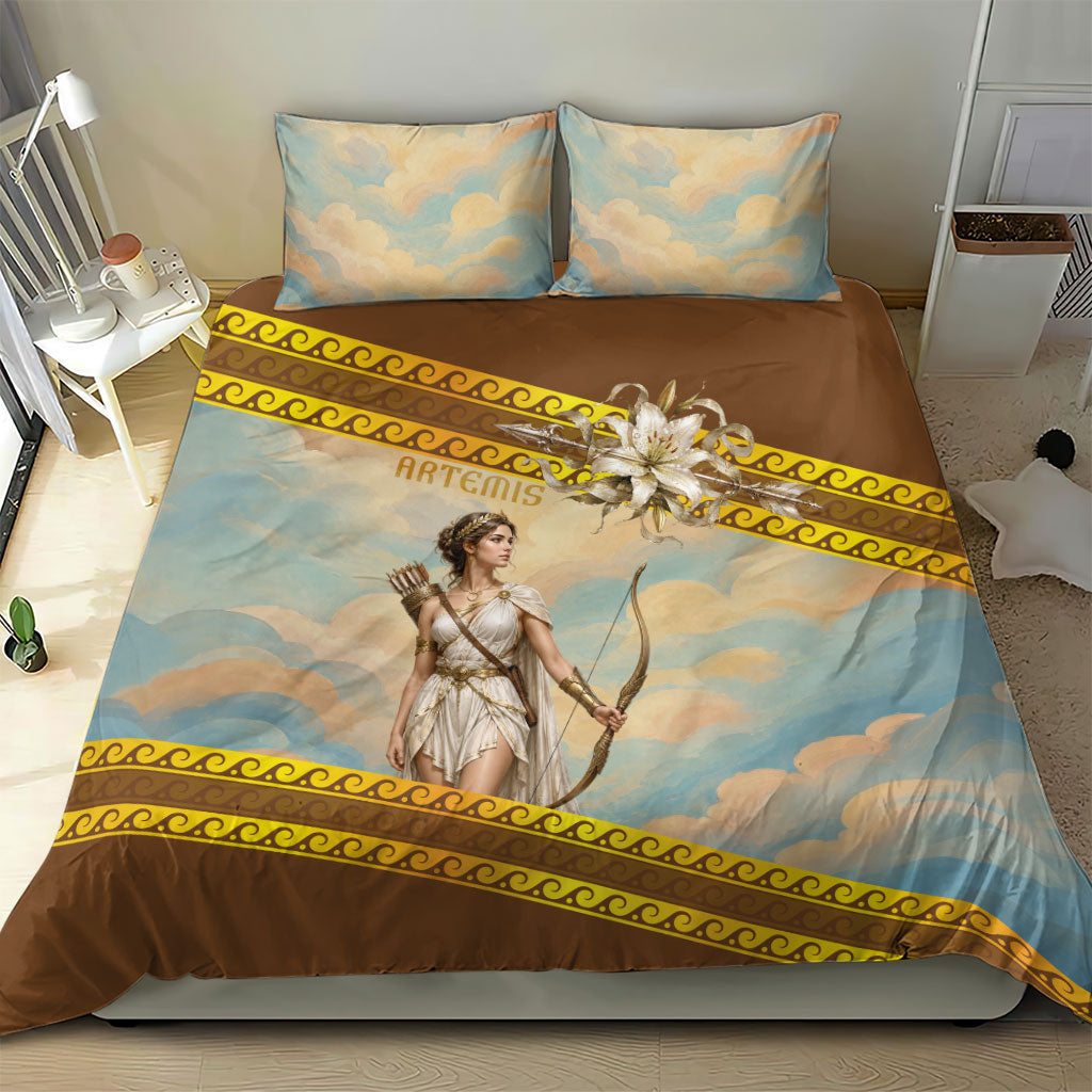 Artemis Greek Goddess Of The Hunt Bedding Set Ancient Greece Mythology Art Gold And Brown