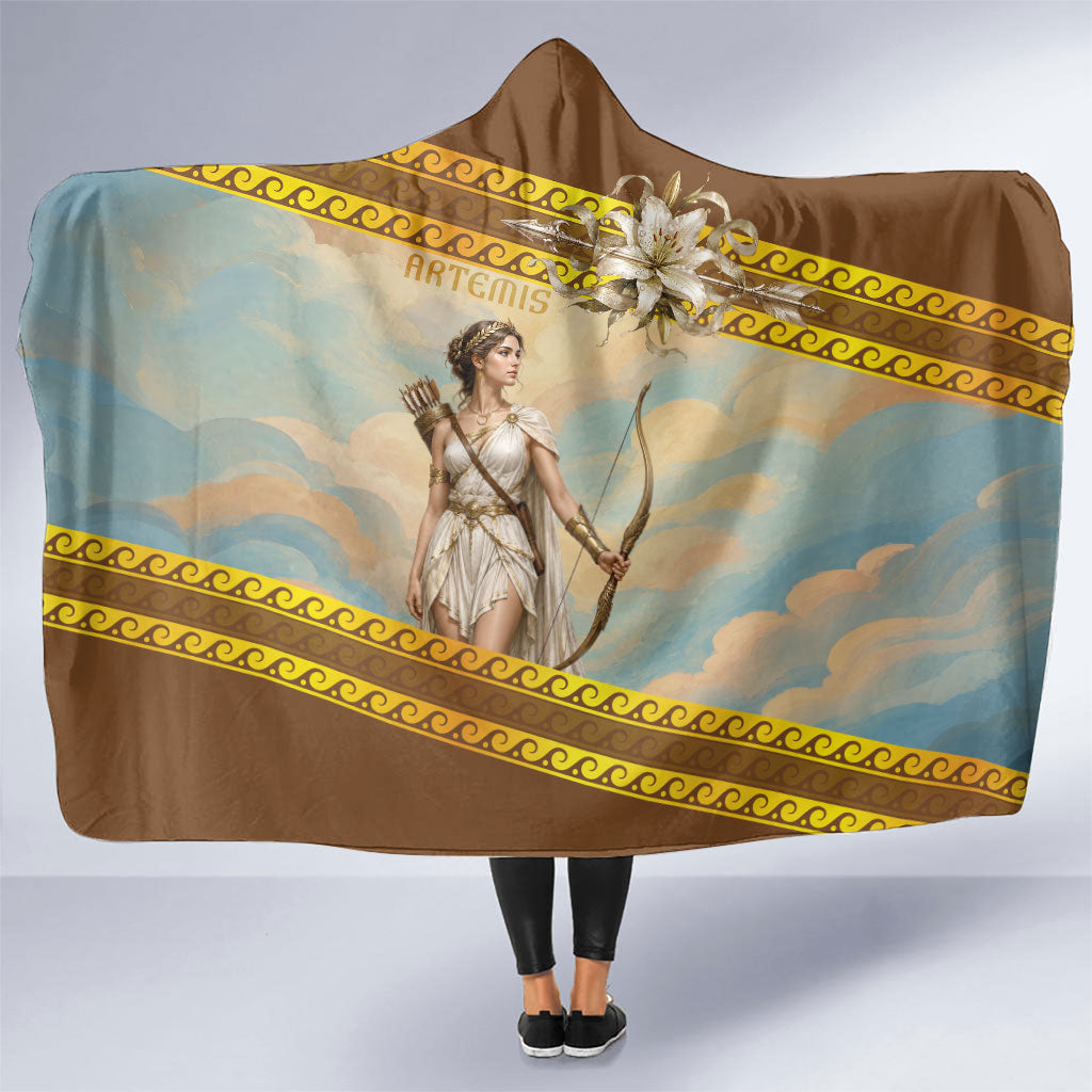 Artemis Greek Goddess Of The Hunt Hooded Blanket Ancient Greece Mythology Art Gold And Brown