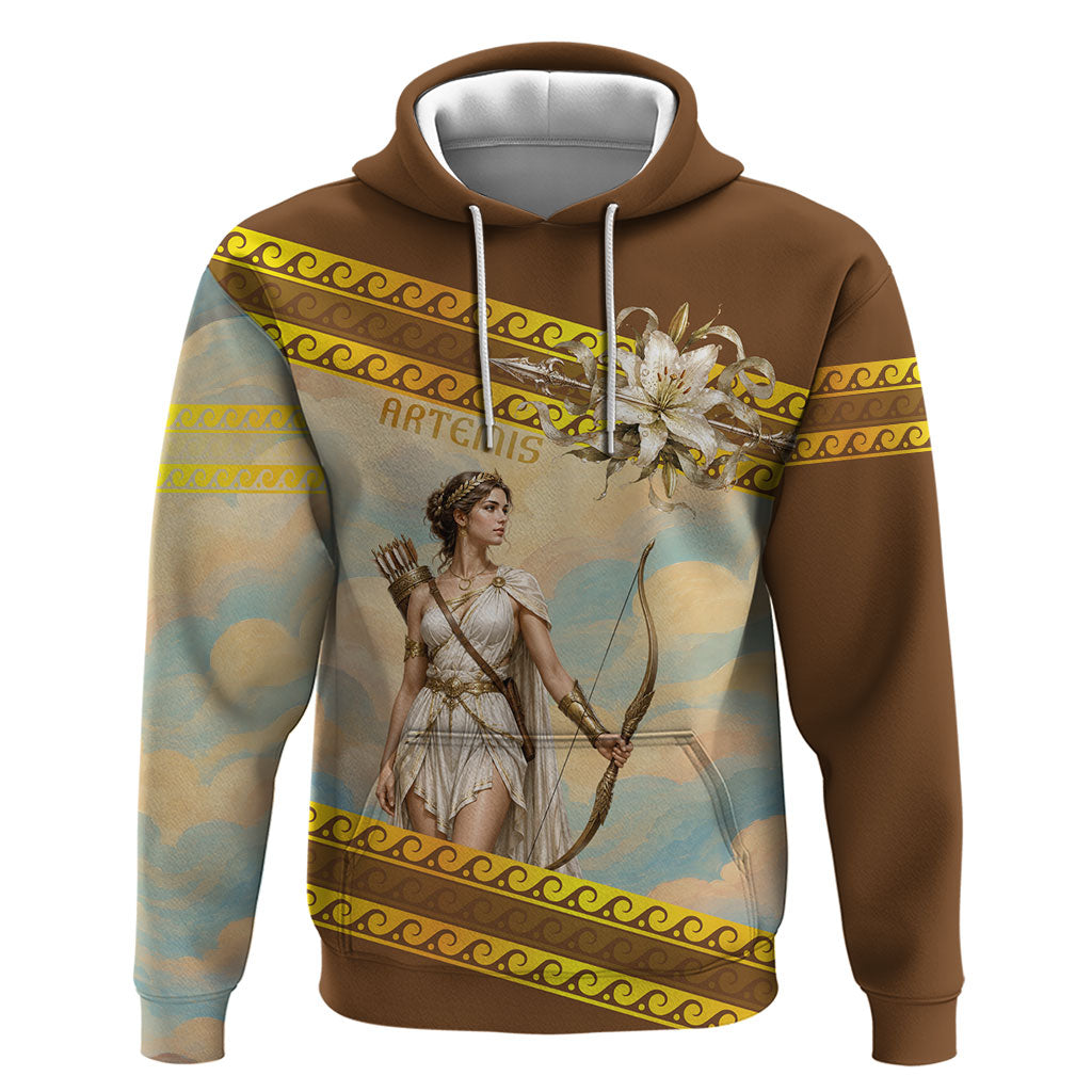 Artemis Greek Goddess Of The Hunt Hoodie Ancient Greece Mythology Art Gold And Brown