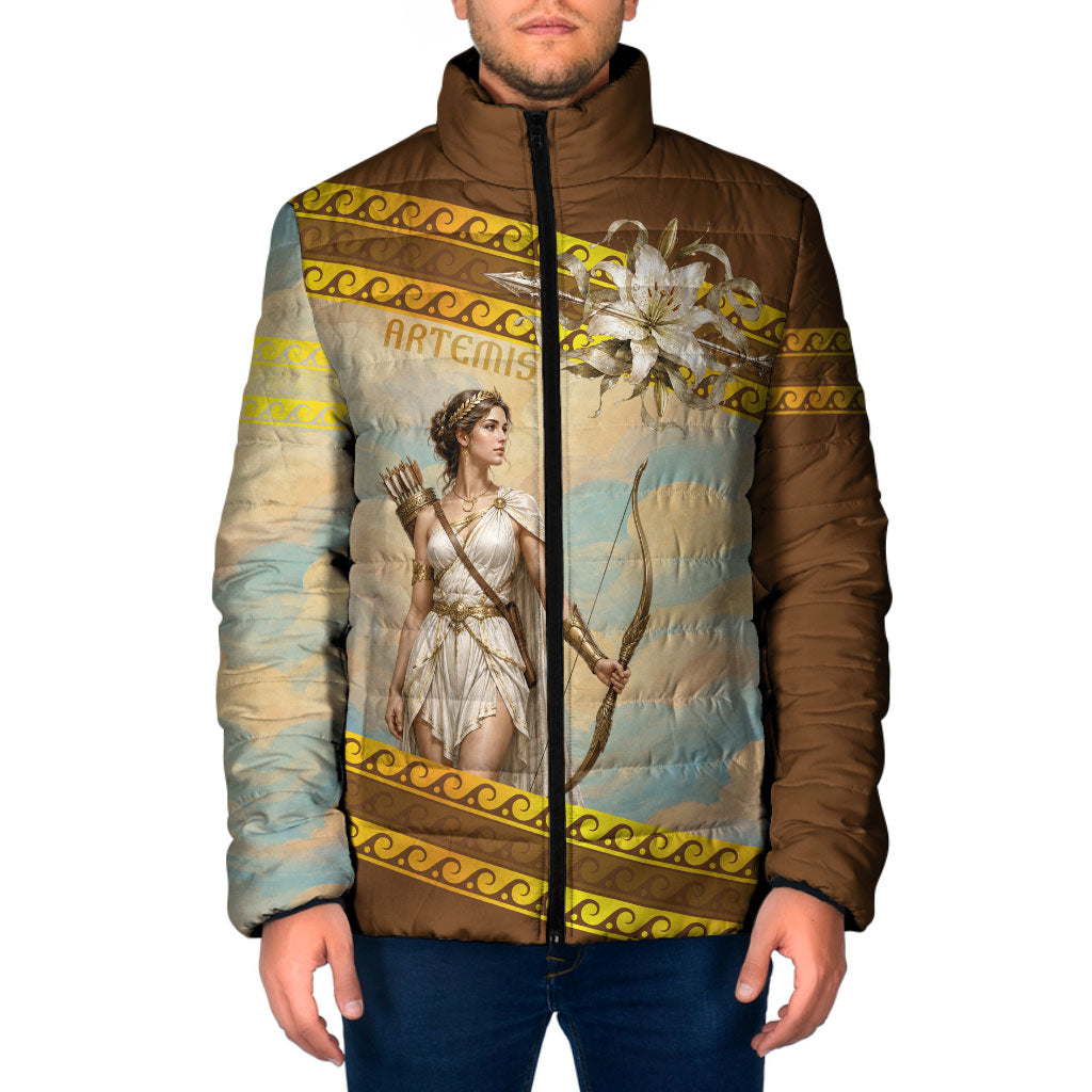 Artemis Greek Goddess Of The Hunt Padded Jacket Ancient Greece Mythology Art Gold And Brown