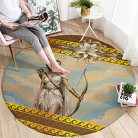 Artemis Greek Goddess Of The Hunt Round Carpet Ancient Greece Mythology Art Gold And Brown
