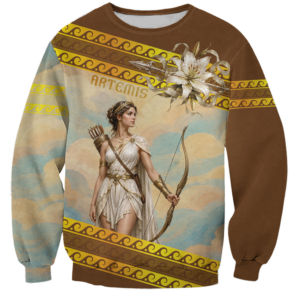 Artemis Greek Goddess Of The Hunt Sweatshirt Ancient Greece Mythology Art Gold And Brown