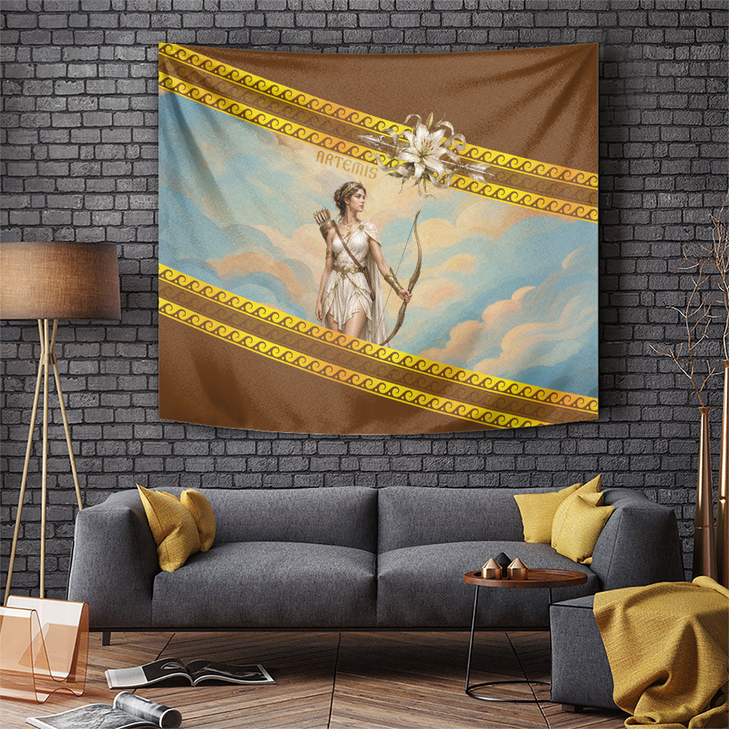 Artemis Greek Goddess Of The Hunt Tapestry Ancient Greece Mythology Art Gold And Brown