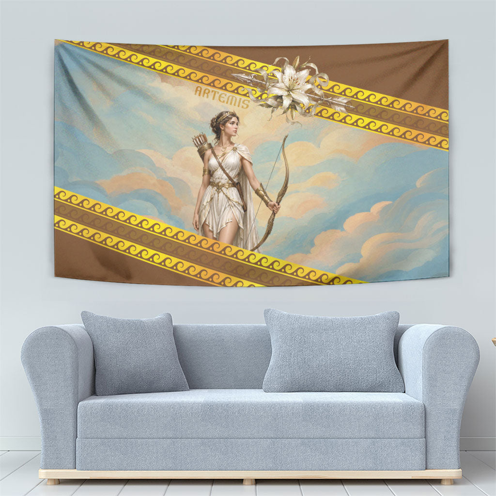 Artemis Greek Goddess Of The Hunt Tapestry Ancient Greece Mythology Art Gold And Brown