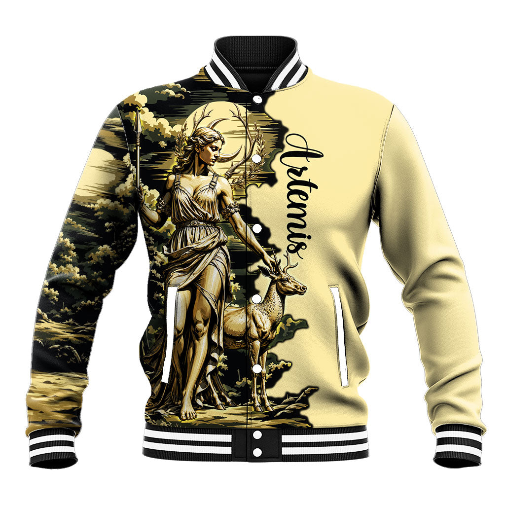 Artemis Greek Goddess Of The Hunt Baseball Jacket Ancient Mythology Art Gold Engraving